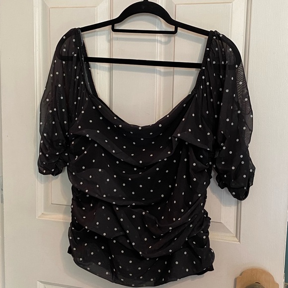 Anthropologie Tops - 💚 Anthropologie mesh polka dot black and white pinup style top NWT